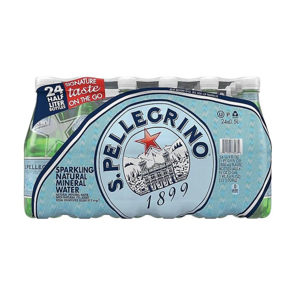 S.Pellegrino Sparkling Natural Mineral Water, 16.9 Fl oz. Plastic Bottles, 24/Carton (12161701)
