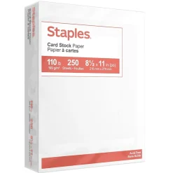 Staples 110 lb. Cardstock Paper, 8.5" x 11", White, 250 Sheets/Ream (49701)