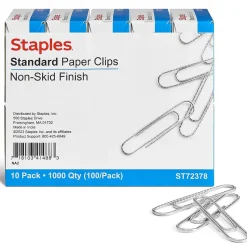 Staples #1 Paper Clips, Silver, 1,000 Clips/Pack (A7026599A/50452)