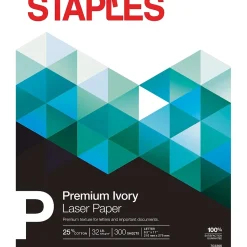 Staples 30% Recycled 8.5" x 11" Multipurpose Paper, 32 lbs., 100 Brightness, Ivory, 300/Pack (358C-STP)