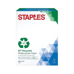 Staples 50% Recycled 8.5" x 11" Multipurpose Paper, 24 lbs., 96 Brightness, 500/Ream (86059)