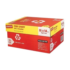 Staples 30% Recycled Copy Paper, 8.5" x 14", 20 lbs., White, 500 Sheets/Ream, 10 Reams/Carton (112380)