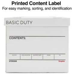 Staples 65% Recycled Corrugated File Box Lift Off Lid, Letter/Legal Size, White/Black, 10/Pack (23325011)