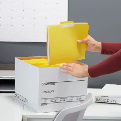 Staples 65% Recycled Corrugated File Box Lift Off Lid, Letter/Legal Size, White/Black, 10/Pack (23325011)