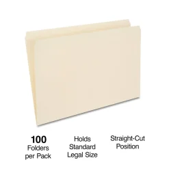 Staples 30% Recycled File Folder, Straight Cut, Legal Size, Manila, 100/Box (ST116889/116889)
