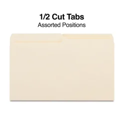 Staples 30% Recycled File Folders, 1/2 Cut Tab, Legal Size, Manila, 100/Box (ST116939/116939)