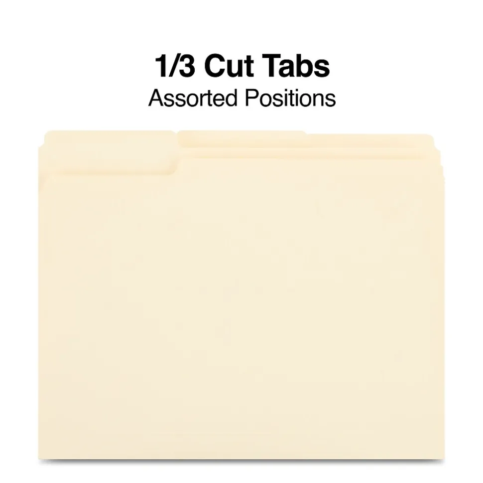 Staples 100% Recycled File Folders, 1/3-Cut Tab, Letter Size, 100/Box (ST246850/246850)