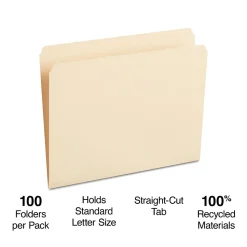 Staples 100% Recycled File Folder, Single Tab, Letter Size, 100/Box (ST393125/393125)