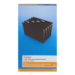 Staples 100% Recycled Hanging File Folder, 1/5-Cut Tab, Legal Size, Standard Green, 25/Box (ST16402/TR16402)