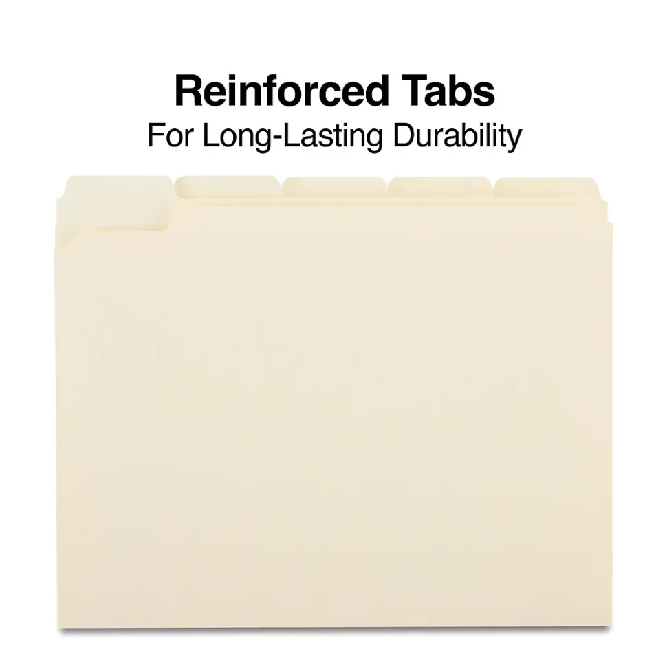 Staples 30% Recycled Reinforced File Folders, 1/5-Cut Tab, Letter Size, 100/Box (ST509000/509000)