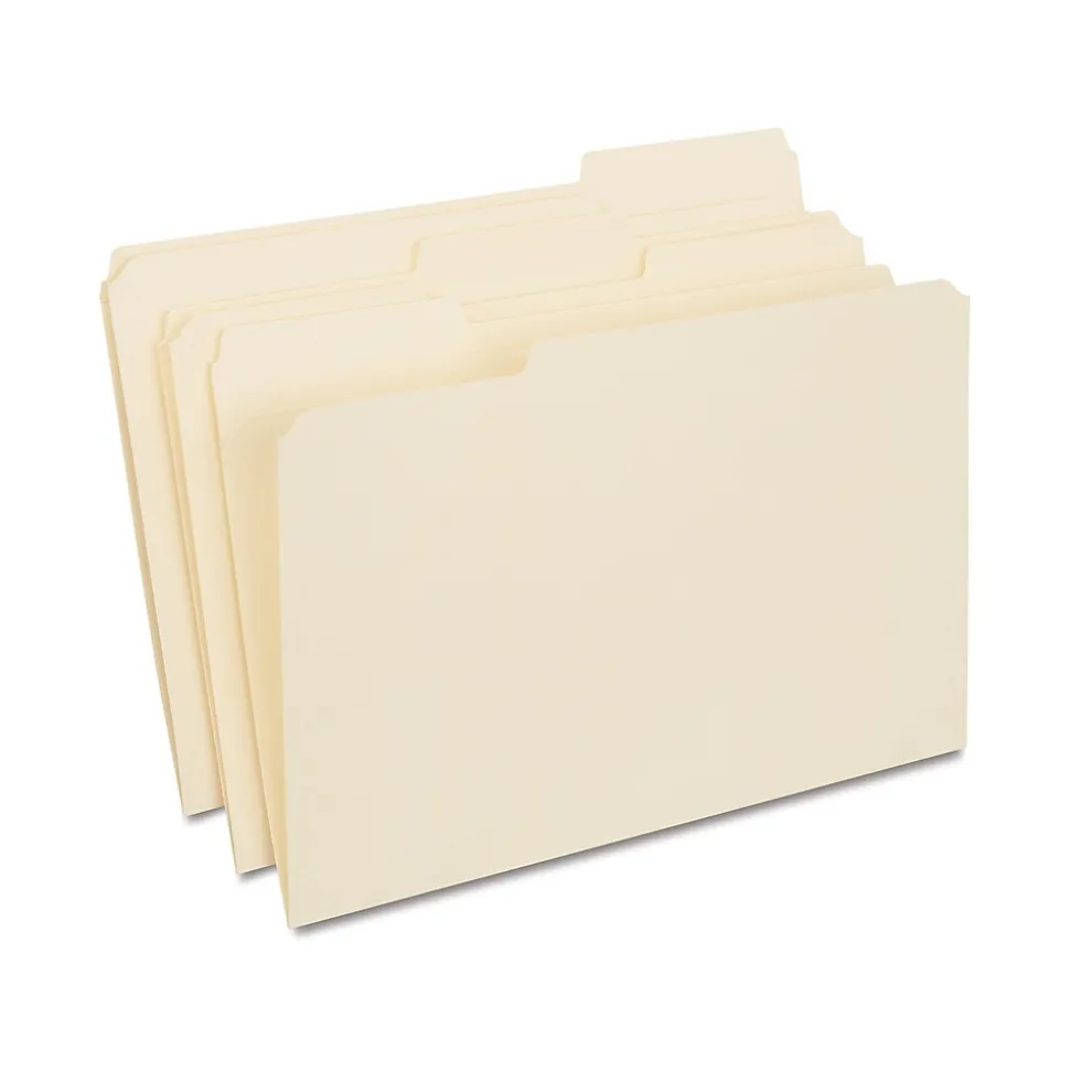 Staples 30% Recycled Reinforced File Folder, 1/3-Cut Tab, Legal Size, Manila, 100/Box (ST606814/606814)