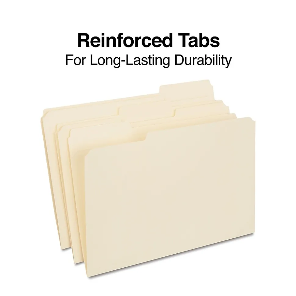 Staples 30% Recycled Reinforced File Folder, 1/3-Cut Tab, Legal Size, Manila, 100/Box (ST606814/606814)