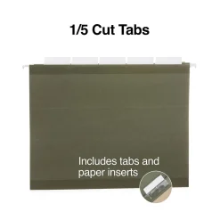 Staples 100% Recycled Reinforced Hanging File Folder, 1/5-Cut Tab, Letter Size, Standard Green, 25/Box (TR16403)
