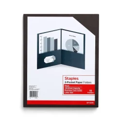 Staples 10% Recycled Smooth 2-Pocket Paper Presentation Folder, Black, 10/Pack (ST13376)