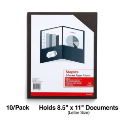 Staples 10% Recycled Smooth 2-Pocket Paper Presentation Folder, Black, 10/Pack (ST13376)