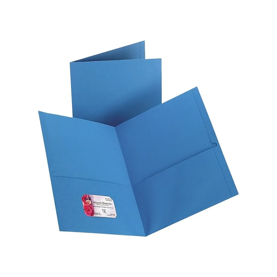 Staples 10% Recycled Smooth 2-Pocket Paper Presentation Folder, Light Blue, 10/Pack (13381-US)