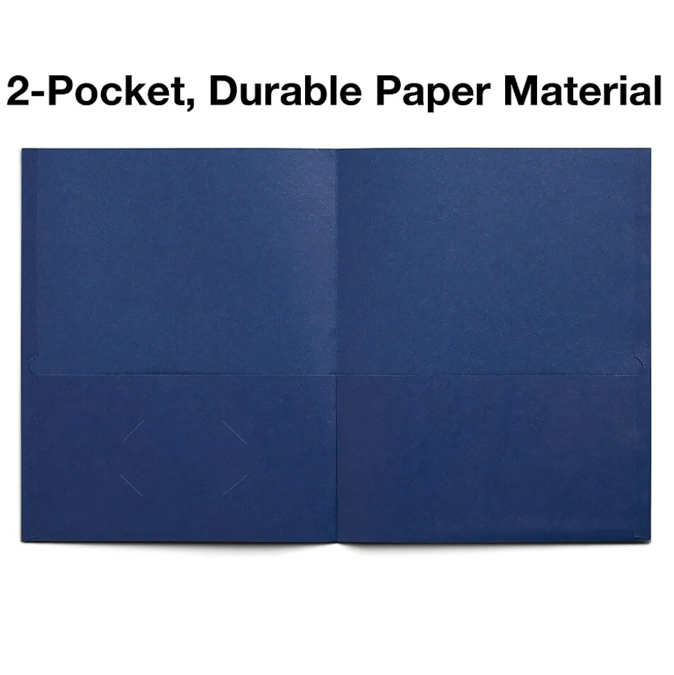 Staples 10% Recycled Smooth 2-Pocket Paper Presentation Folder, Dark Blue, 10/Pack (ST13377)