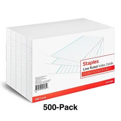 Staples 5" x 8" Index Cards, Lined, White, 500/Pack (TR51006)
