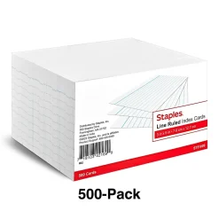 Staples 3" x 5" Index Cards, Lined, White, 500/Pack (TR51009)