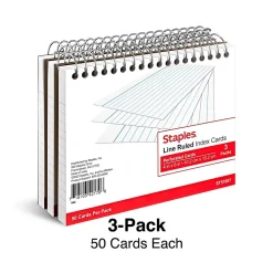 Staples™ 4" x 6" Index Cards, Lined, White, 50 Cards/Pack, 3 Pack/Carton (TR51007)