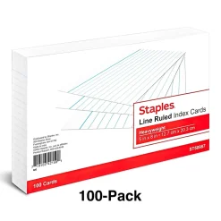 Staples™ 5" x 8" Index Cards, Lined, White, 100/Pack (TR50987)