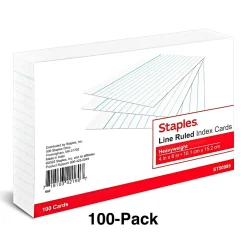 Staples™ 4" x 6" Index Cards, Lined, White, 100/Pack (TR50985)