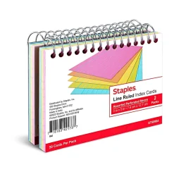 Staples™ 3" x 5" Index Cards, Lined, Neon, 50 Cards/Pack, 2 Packs/Carton (TR50994)