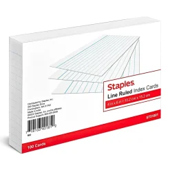 Staples 4" x 6" Index Cards, Lined, White, 100/Pack (TR51001)
