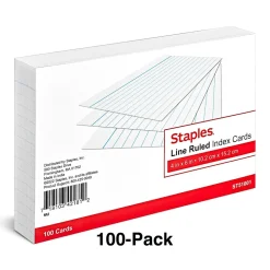 Staples 4" x 6" Index Cards, Lined, White, 100/Pack (TR51001)