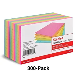 Staples 3" x 5" Index Cards, Lined, Assorted Colors, 300/Pack (TR50998)