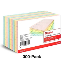 Staples 3" x 5" Index Cards, Lined, Assorted Colors, 300/Pack (TR51002)