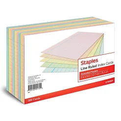 Staples 5" x 8" Index Cards, Lined, Assorted Colors, 300/Pack (TR50995)