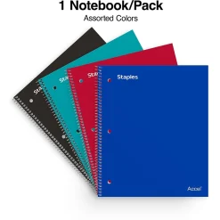 Staples® Accel 5-Subject Notebook, 8.5" x 11", College Ruled, 200 Sheets, Assorted Colors (ST15761D)