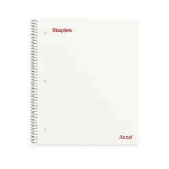 Staples® Accel 1-Subject Subject Notebooks, 8.5" x 11", College Ruled, 100 Sheets, White (25539M)