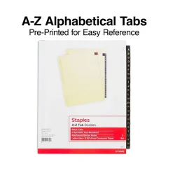 Staples Alphabetical Pre-Printed Paper Divider, A-Z Tabs, Buff/Black Tabs, 1 Set (18946/11483)