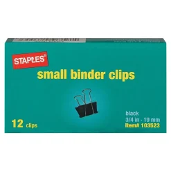 Staples Binder Clips, Small, Black, 12/Pack (15350)