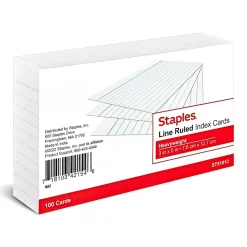 Staples Brand 3" x 5" Index Cards, Lined, White, 100/Pack (ST51013-CC)