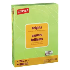 Staples Brights Multipurpose Paper, 24 lbs., 8.5" x 11", Lime, 500/Ream (20105)