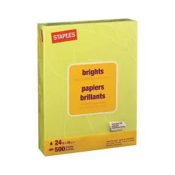 Staples Brights Multipurpose Paper, 24 lbs., 8.5" x 11", Light Yellow, 500/Ream (20107)