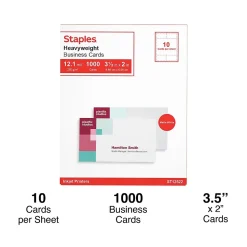 Staples® Business Cards, 3.5" x 2", Matte White, 1000/Pack (ST12520)