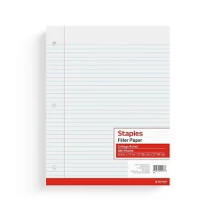 Staples College Ruled Filler Paper, 8.5" x 11", White, 400 Sheets/Pack, 12 Packs/Carton (TR27521)