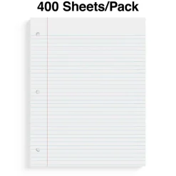 Staples College Ruled Filler Paper, 8.5" x 11", White, 400 Sheets/Pack, 12 Packs/Carton (TR27521)