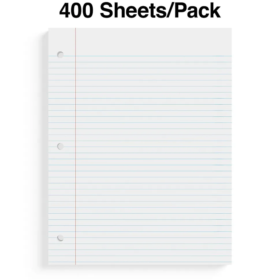 Staples College Ruled Filler Paper, 8.5" x 11", White, 400 Sheets/Pack, 12 Packs/Carton (TR27521)