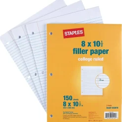 Staples College Ruled Filler Paper, 8" x 10 1/2"