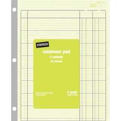 Staples Columnar Pads, 2-Columns, 50 Sheets, Green, 2/Pack (217828)