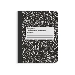 Staples Composition Notebook, 7.5" x 9.75", Wide Ruled, 80 Sheets, Black/White, 48 Notebooks/Carton (ST55076CT)