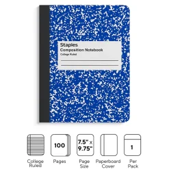Staples® Composition Notebook, 7.5" x 9.75", College Ruled, 100 Sheets, Blue (ST55067)