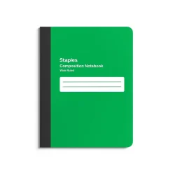 Staples Composition Notebook, 7.5" x 9.75", Wide Ruled, 80 Sheets, Green (ST55085)
