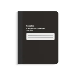 Staples Composition Notebook, 7.5" x 9.75", Wide Ruled, 80 Sheets, Black (ST55087)