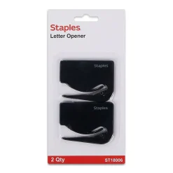 Staples Concealed Blade Letter Opener, Black, 2/Pack (18006-CC)